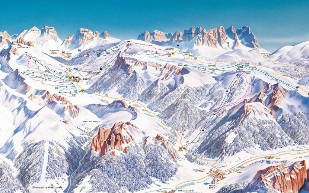 Mapa tras narciarskich San Pellegrino / Falcade / Alpe Lusia